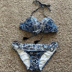 Xhilaration Push-Up Blue Print 2 Piece Bikini Size Medium